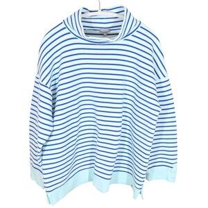 T BY TALBOTS Textured Stripe Button Cuff Mock Neck Sweatshirt Size XL Blue Aqua